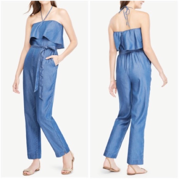 Ann Taylor Pants - Ann Taylor Blue Chambray Halter Jumpsuit 4